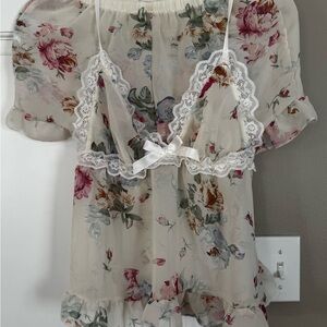 Floral Lace Trim Women Top